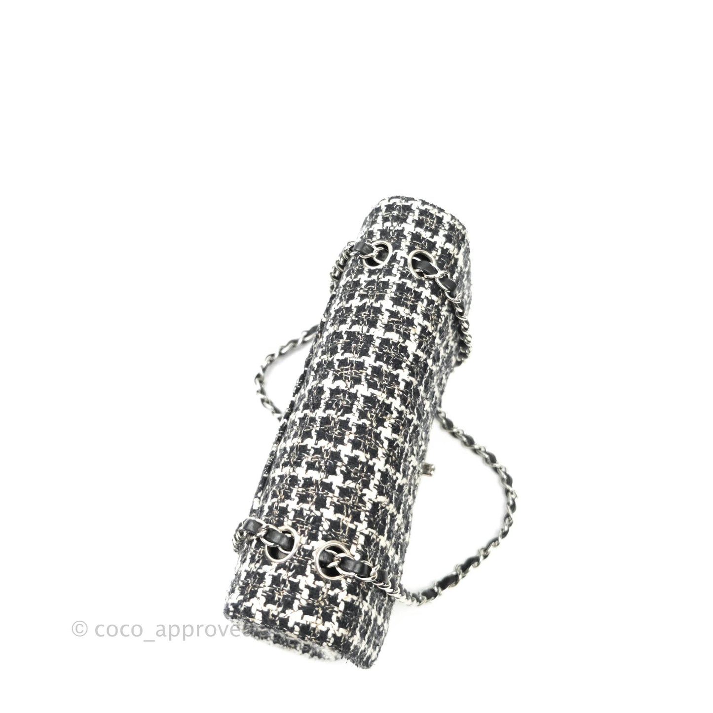 Chanel Classic M/L Medium Quilted Double Flap Bag Lambskin Tweed Black & White Silver Hardware
