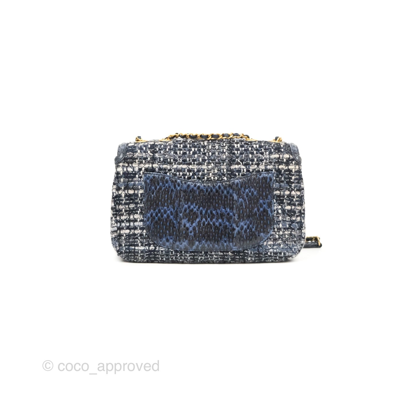 Chanel Quilted Small CC Filigree Flap Navy Tweed Python 18S