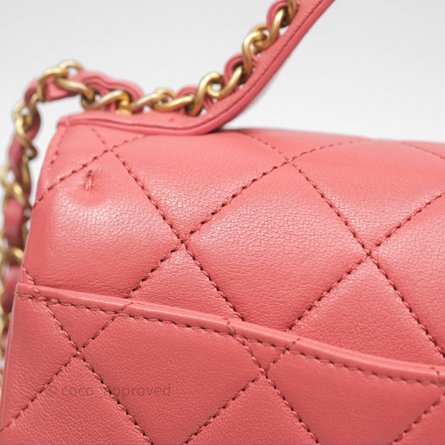 Chanel Quilted Small Chain Infinity Handle Bag Pink Lambskin Aged Gold Hardware