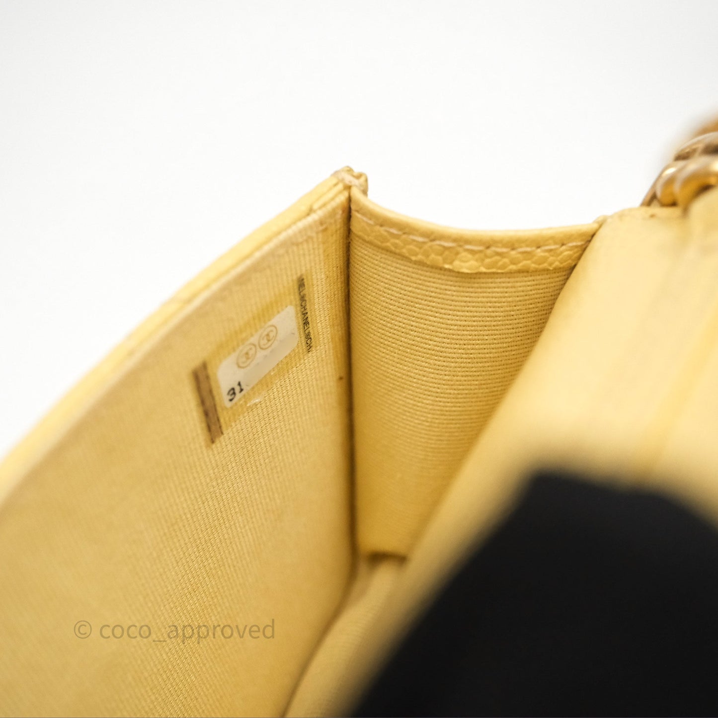 Chanel Mini Clutch With Chain Yellow Caviar Aged Gold Hardware