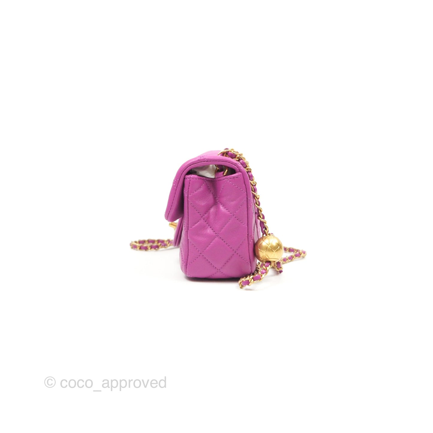 Chanel Mini Rectangular Pearl Crush Quilted Purple Lambskin Aged Gold Hardware