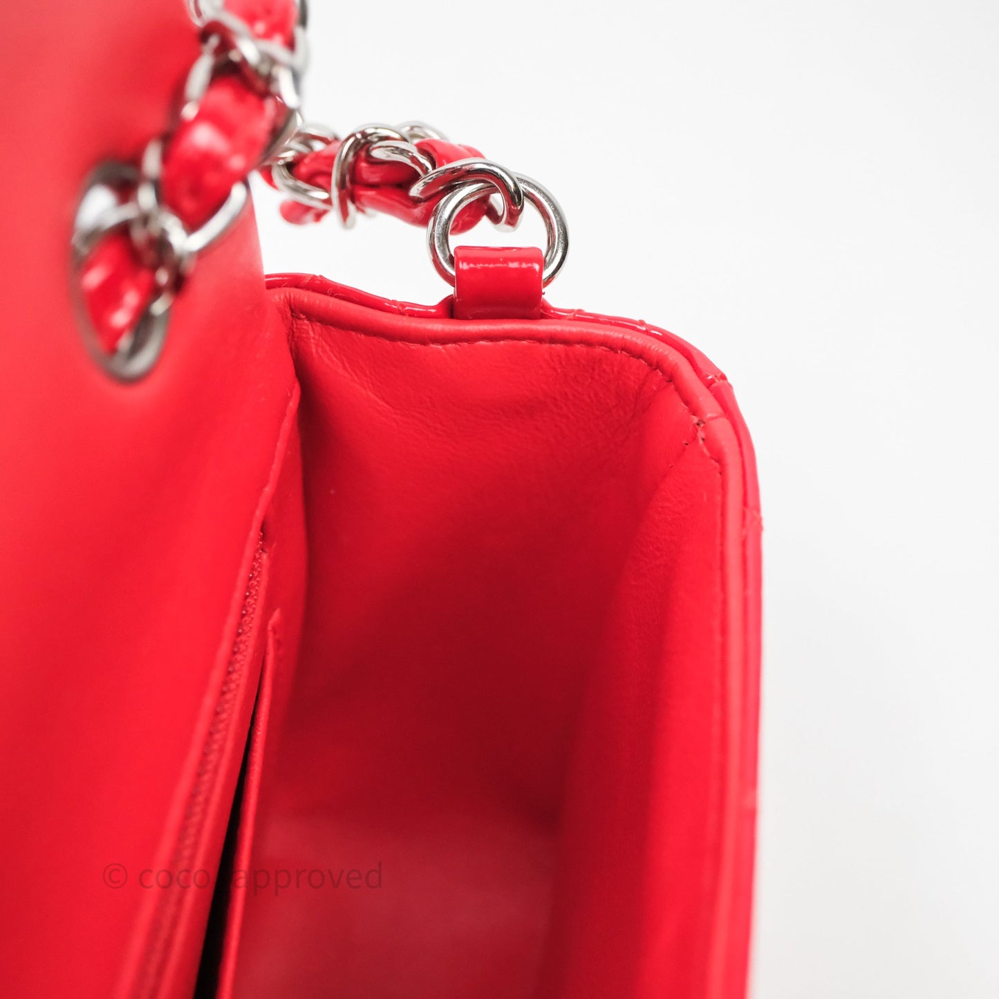Chanel Mini Rectangular Quilted Red Patent Silver Hardware