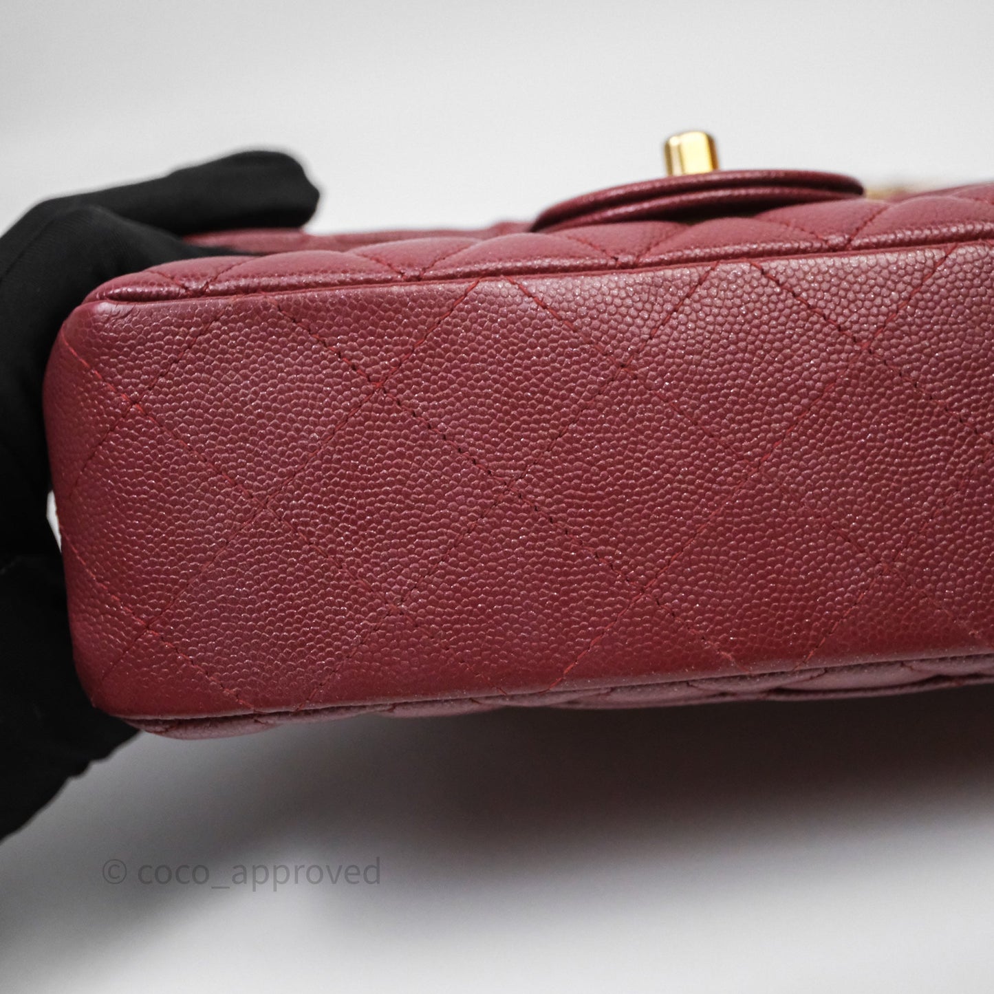 Chanel Classic Quilted Mini Rectangular Flap Burgundy Caviar Aged Gold Hardware