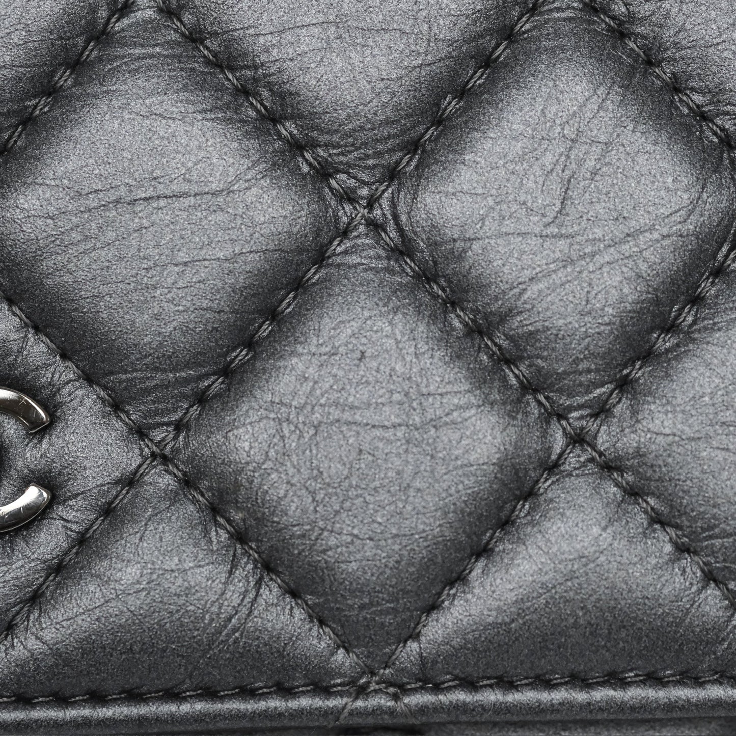 Chanel Tassel Charm Wallet On Chain WOC Iridescent Dark Silver Aged Calfskin