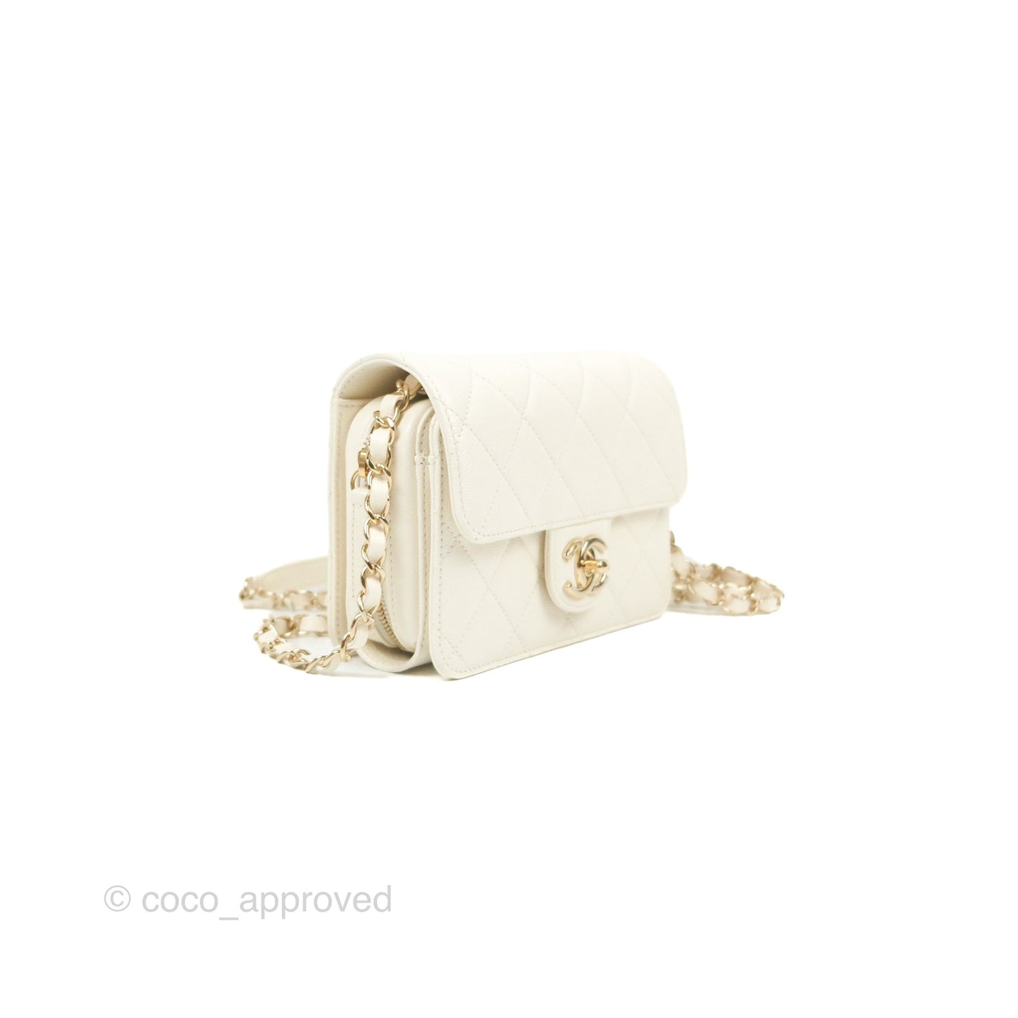 Chanel Quilted Small Like The Wallet Flap Ivory White Caviar Light Gold Hardware 22C