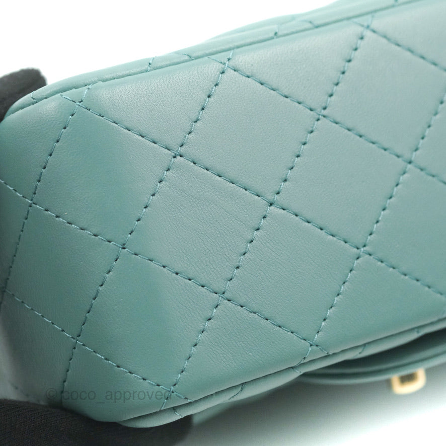 Chanel Mini Square Teal Green Lambskin Gold Hardware