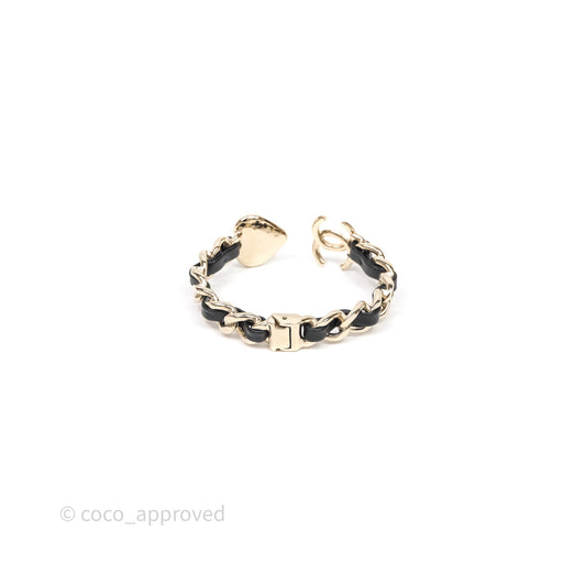 Chanel CC Black Leather Heart Bracelet Gold Tone 22C