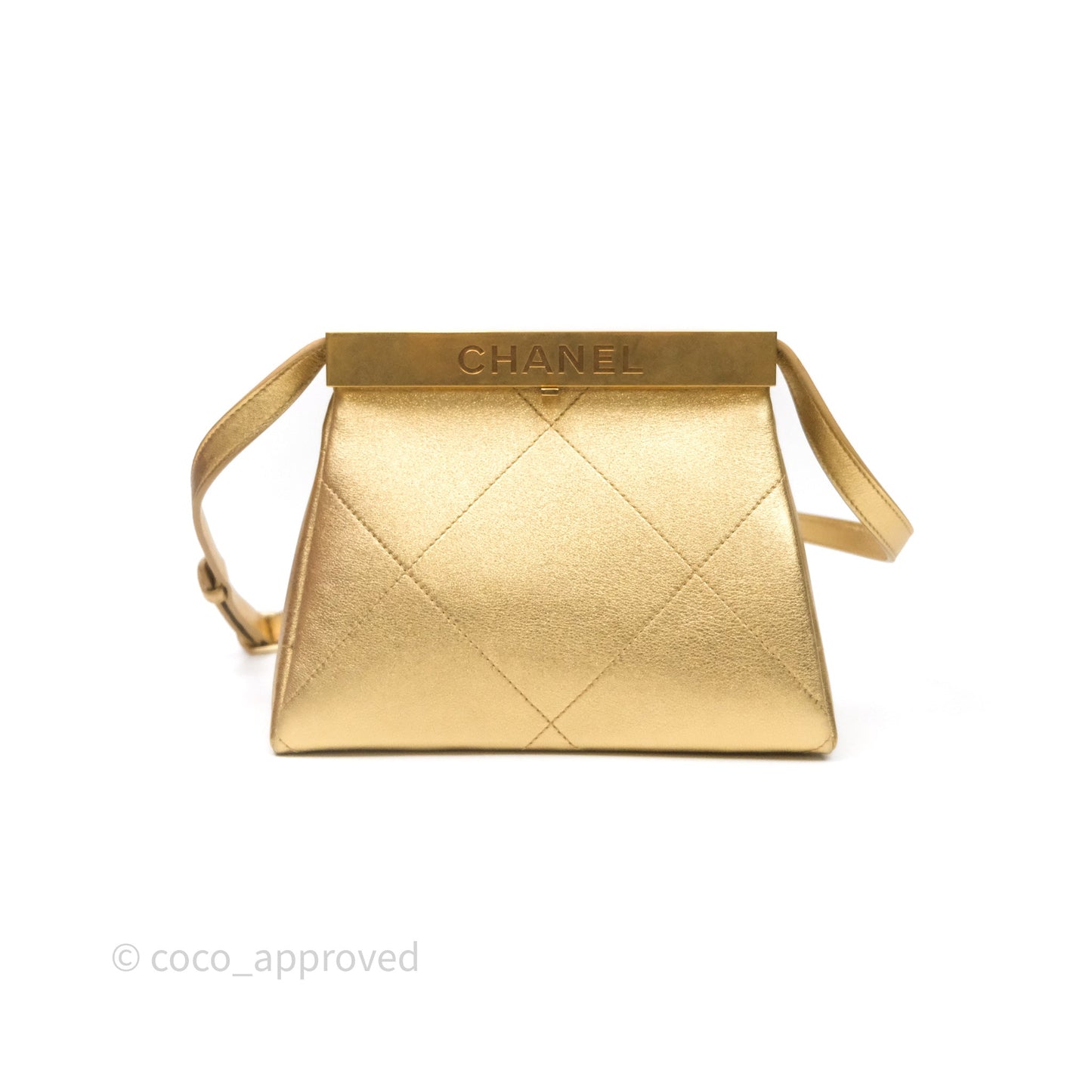 Chanel Calfskin Kiss Lock Frame Gold Bag