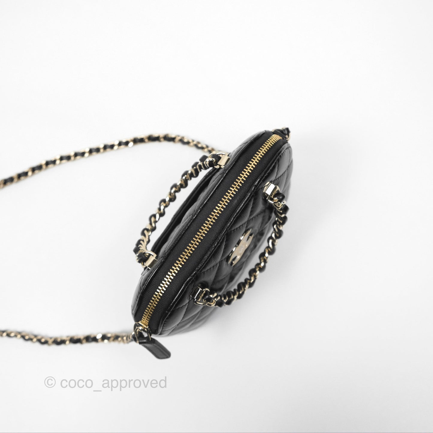 Chanel Mini Handle Clutch with Chain Black Shiny Lambskin Gold Hardware