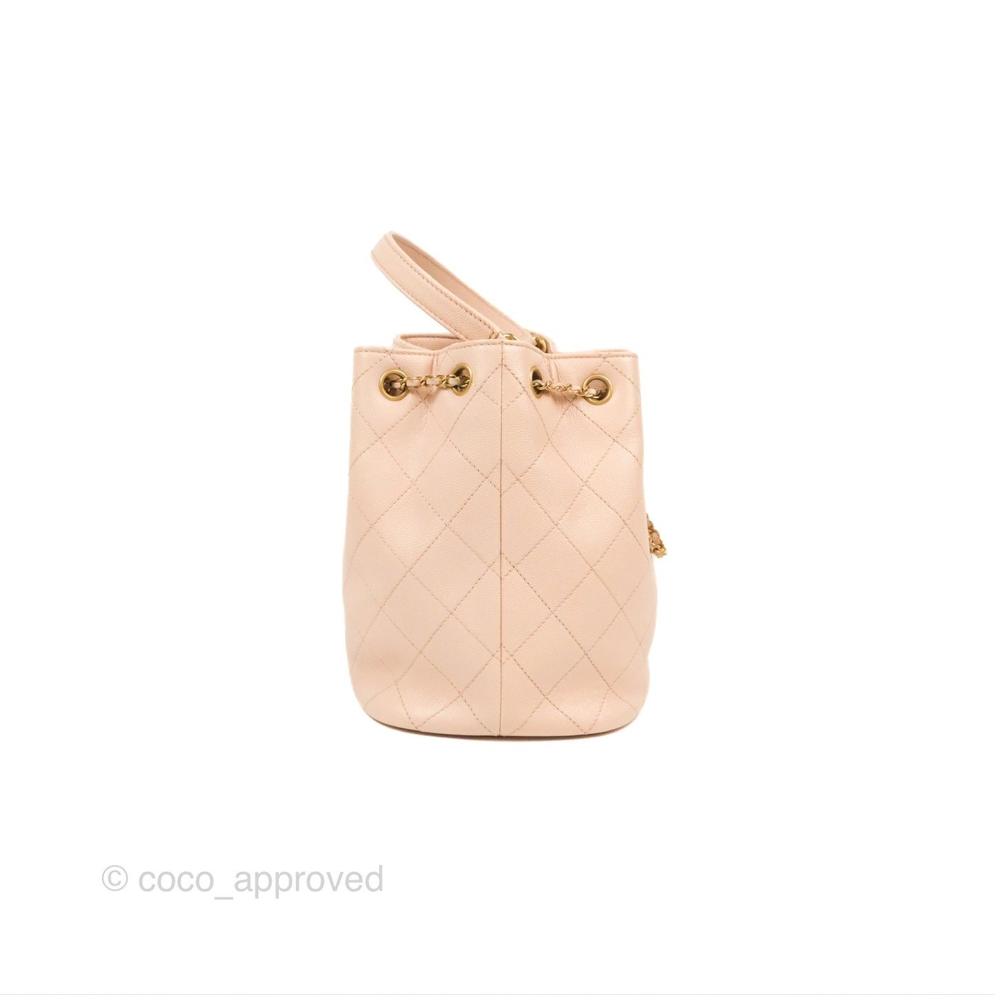 Chanel Quilted Top Handle Drawstring Bucket Bag Pink Caviar Aged Gold Hardware