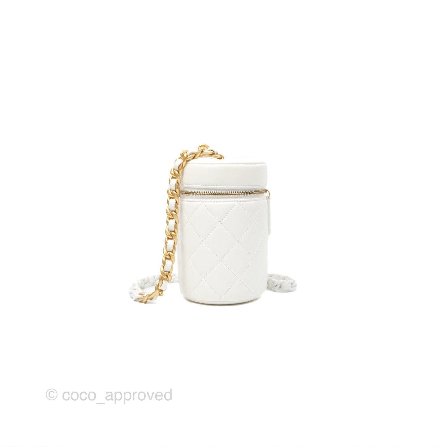 Chanel Vanity Case With Chain Shoulder Bag Quilted Calfskin Leather White