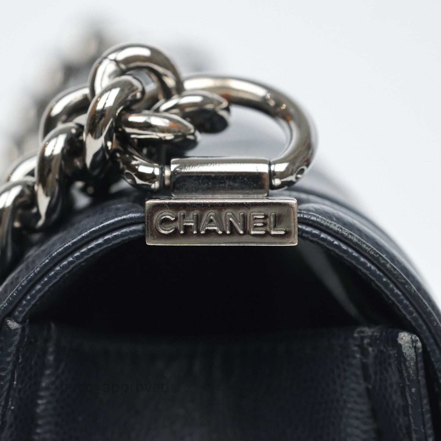 Chanel Medium Boy Chevron Dark Navy Caviar Silver Hardware