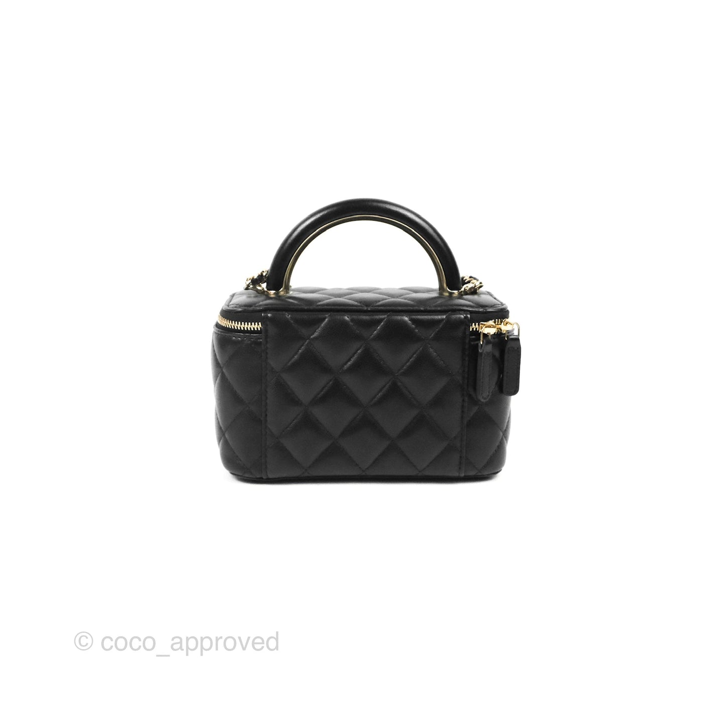 Chanel Vanity Rectangular Top Handle Black Lambskin Gold Hardware