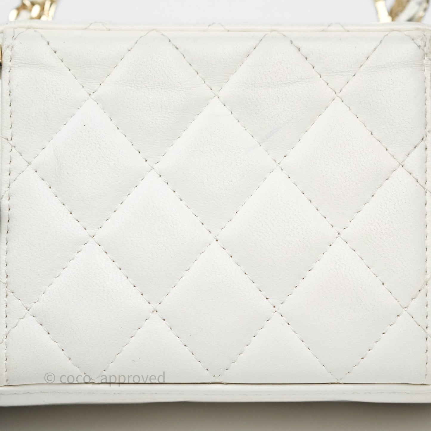 Chanel Logo Crystals Top Handle Vanity Rectangular White Lambskin Gold Hardware
