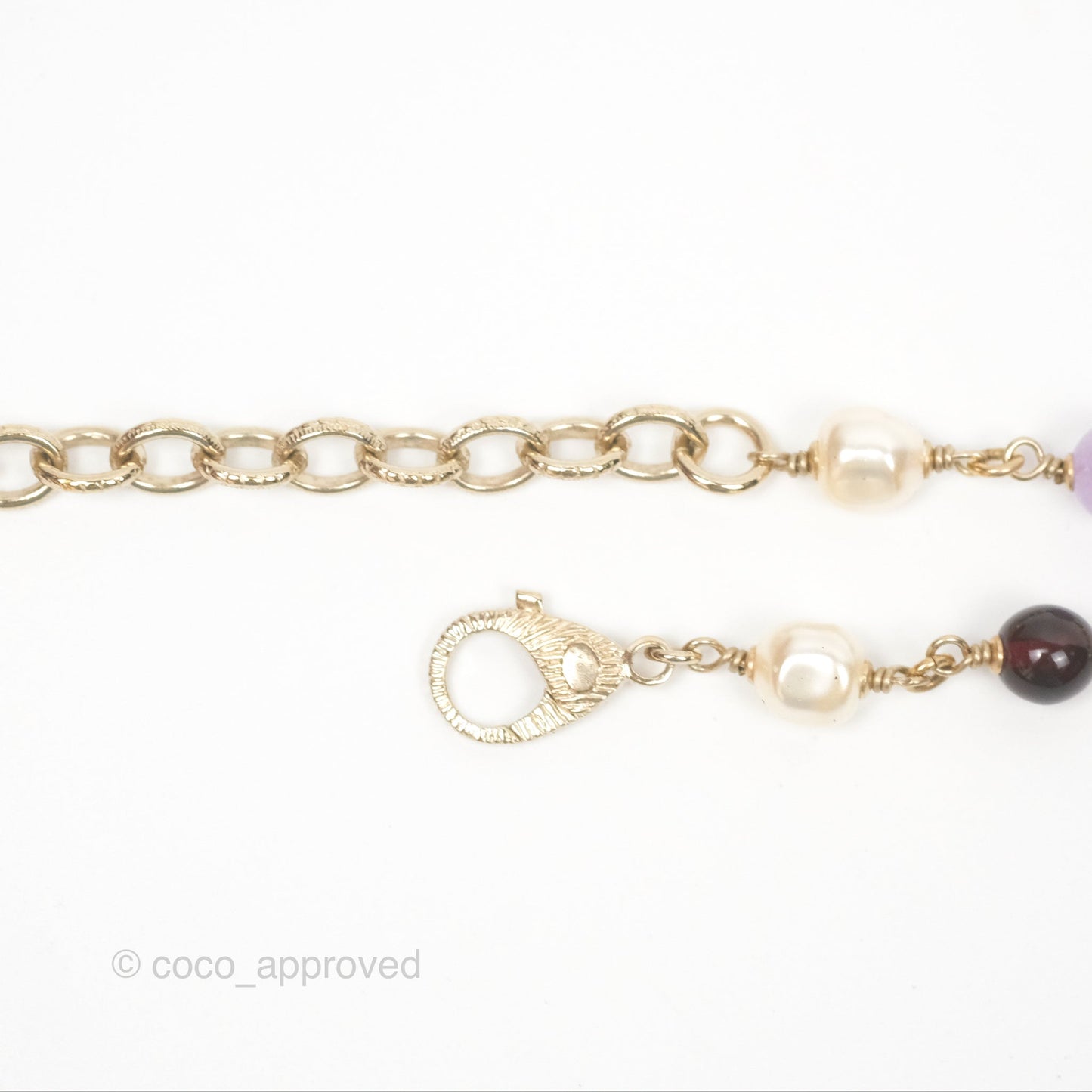 Chanel CC Pearl GemStone Long Necklace Gold Tone 17A