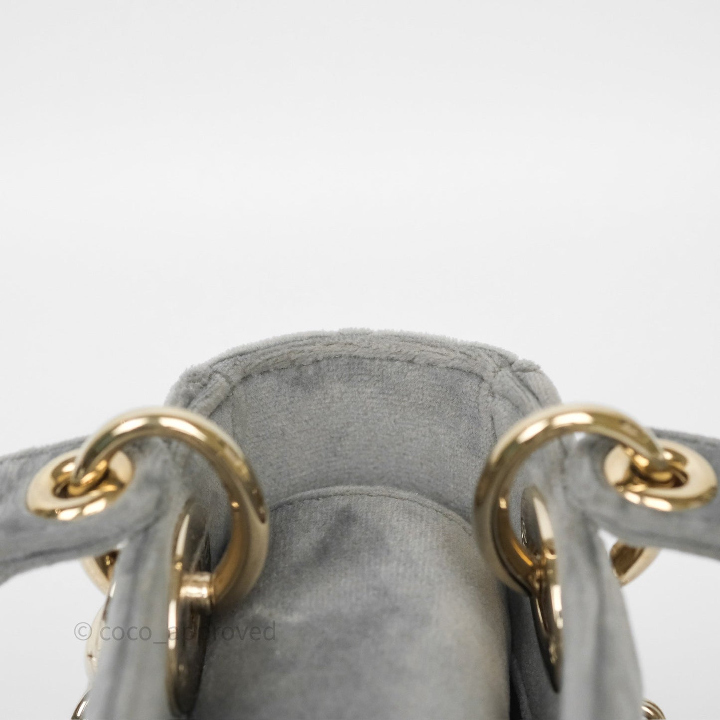 Dior Mini Lady Dior Grey Velvet Cannage Crystal Charms Gold Hardware