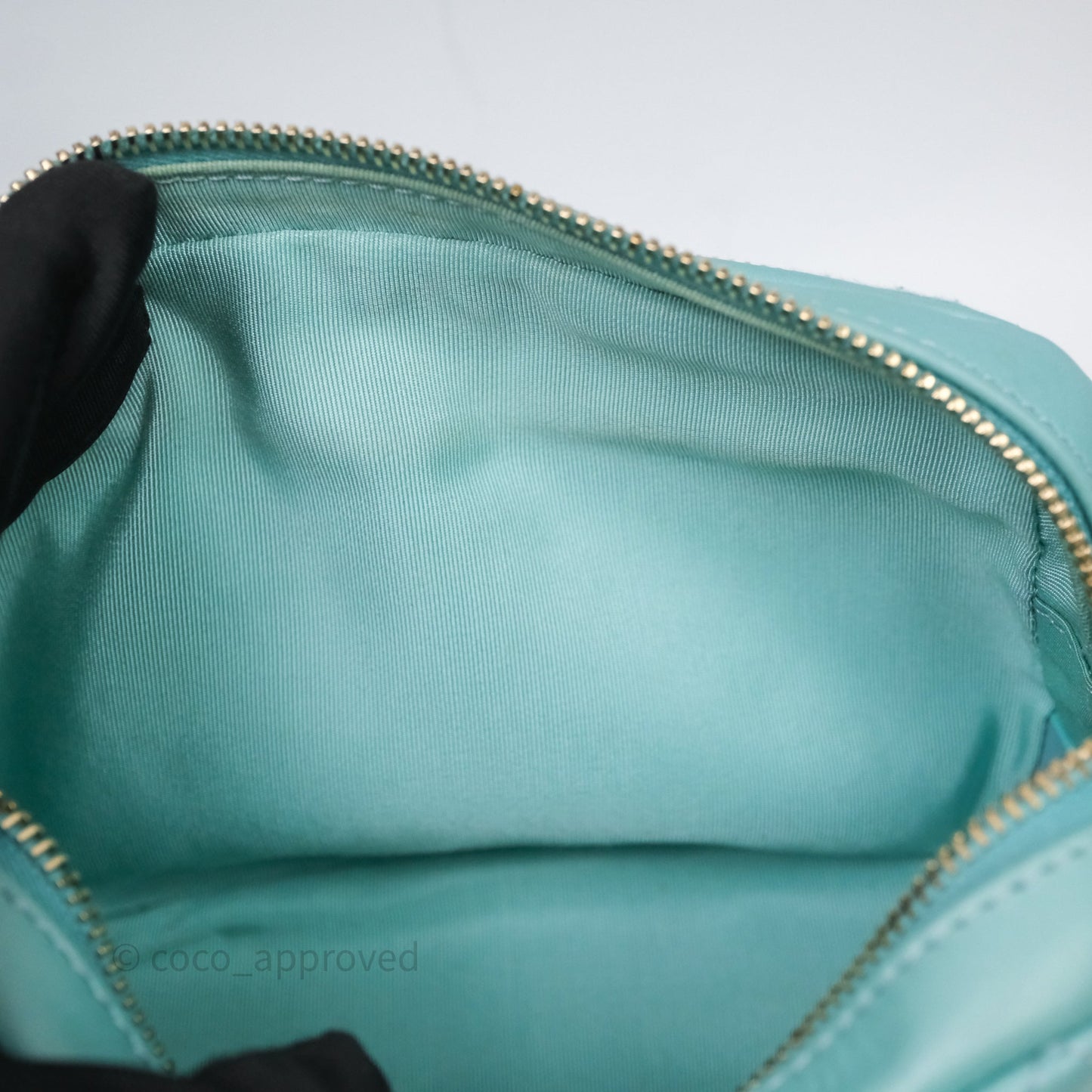 Chanel Camera Bag Quilted Pearly Turquoise Lambskin Aged Gold Hardware