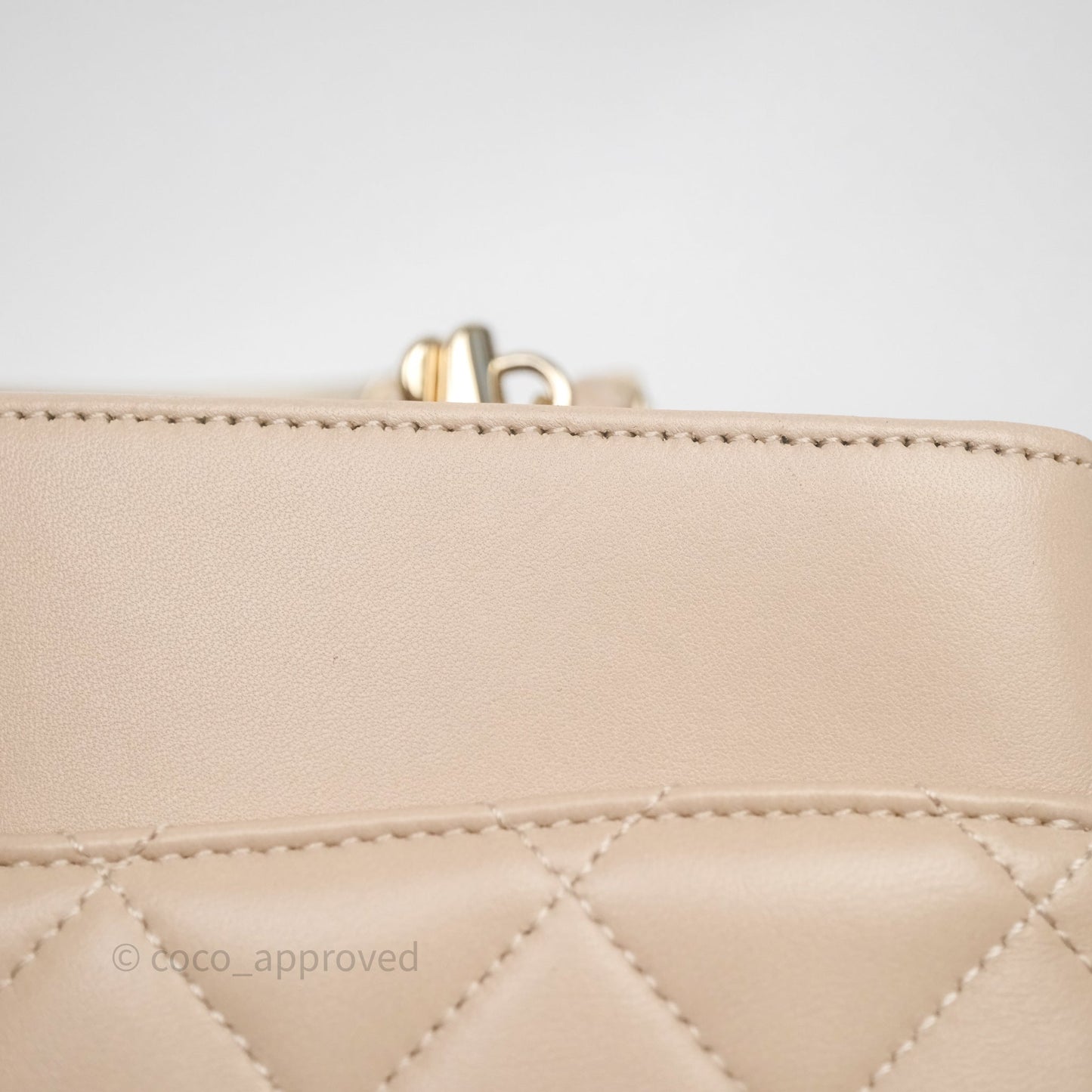 Chanel Quilted Top Handle Carry Chic Bag Beige Lambskin Gold Hardware