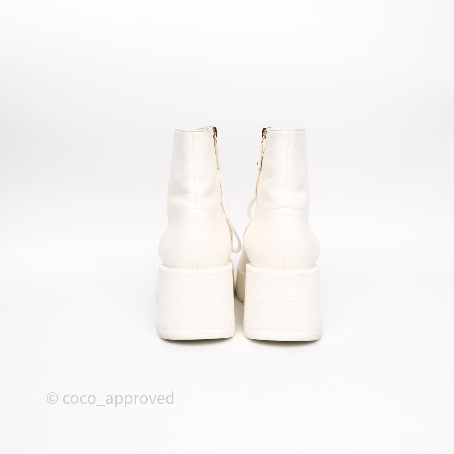 Chanel Logo Wedge Combat Boots White Size 38.5