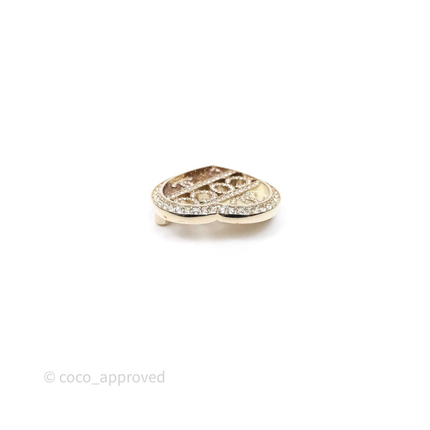 Chanel Coco Logo Crystals Heart Brooch Gold Tone 23B
