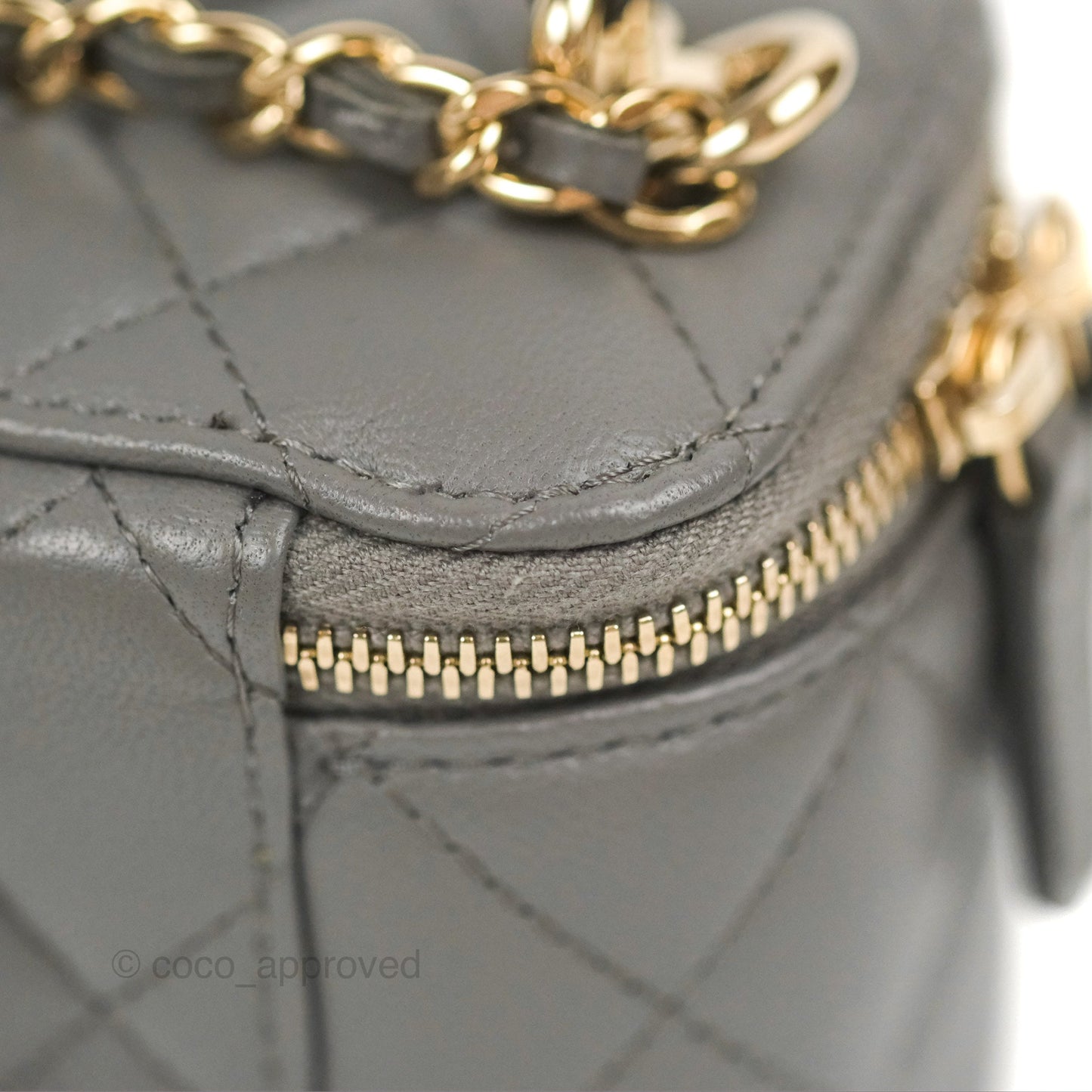 Chanel Mini Top Handle Vanity With Chain Dark Grey Lambskin Gold Hardware