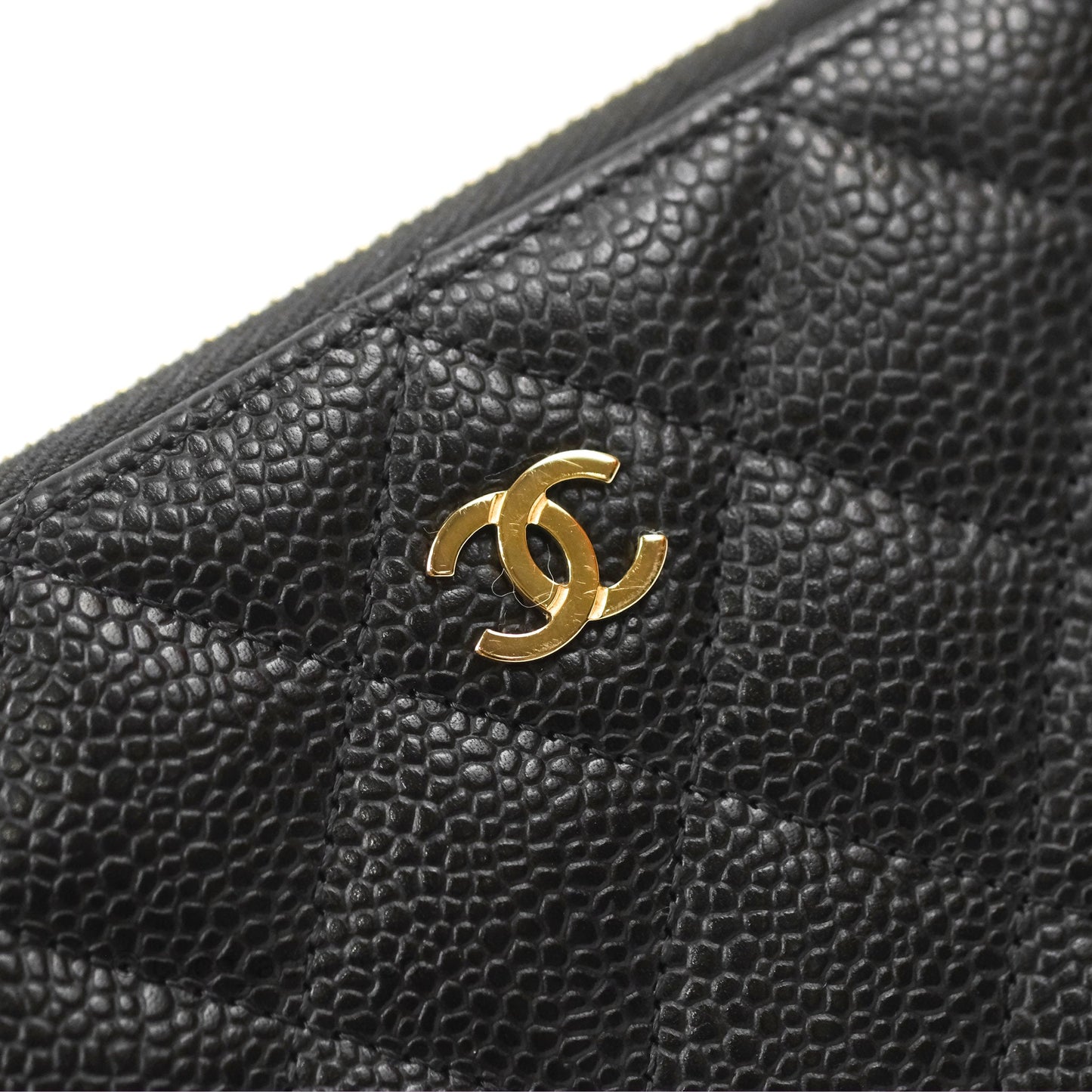 Chanel Quilted Zip Long Wallet Black Caviar Gold Hardware