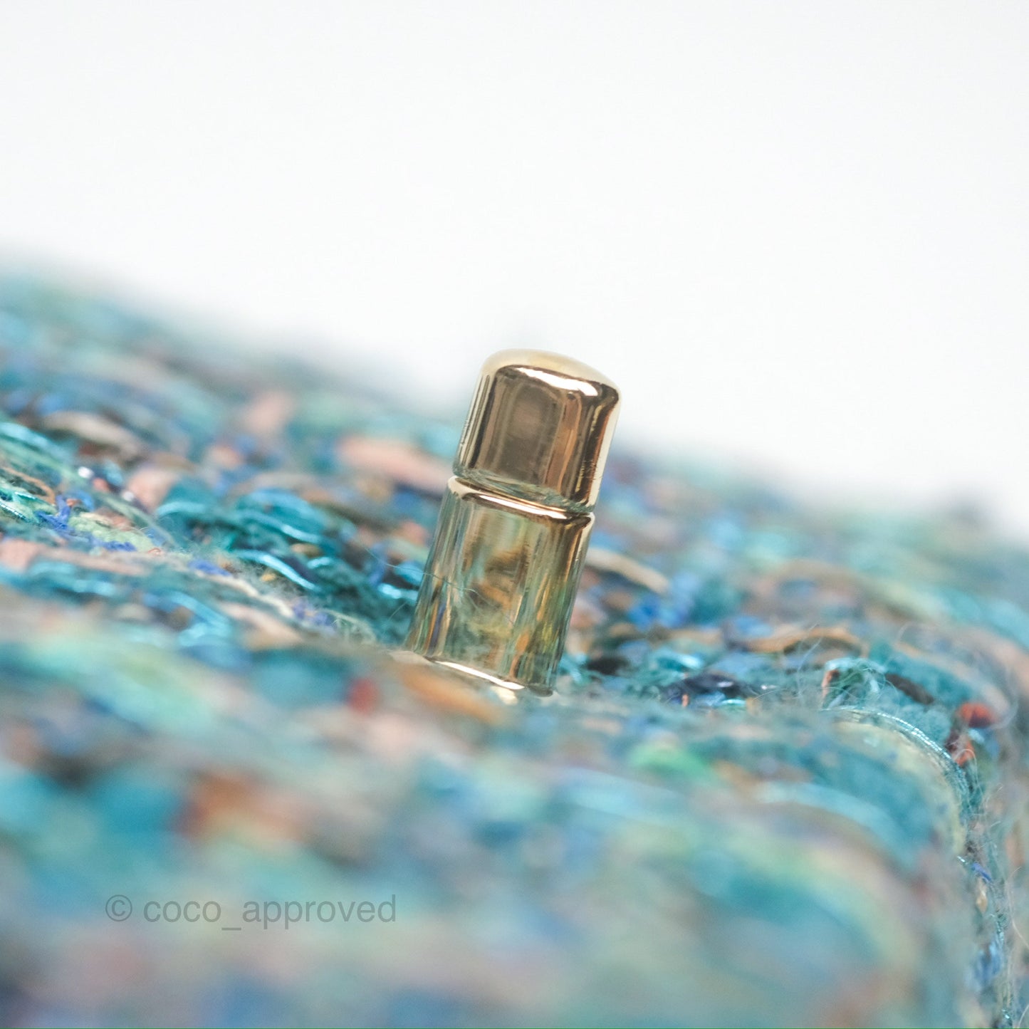 Chanel Mini Rectangular Flap Teal Tweed Gold Hardware