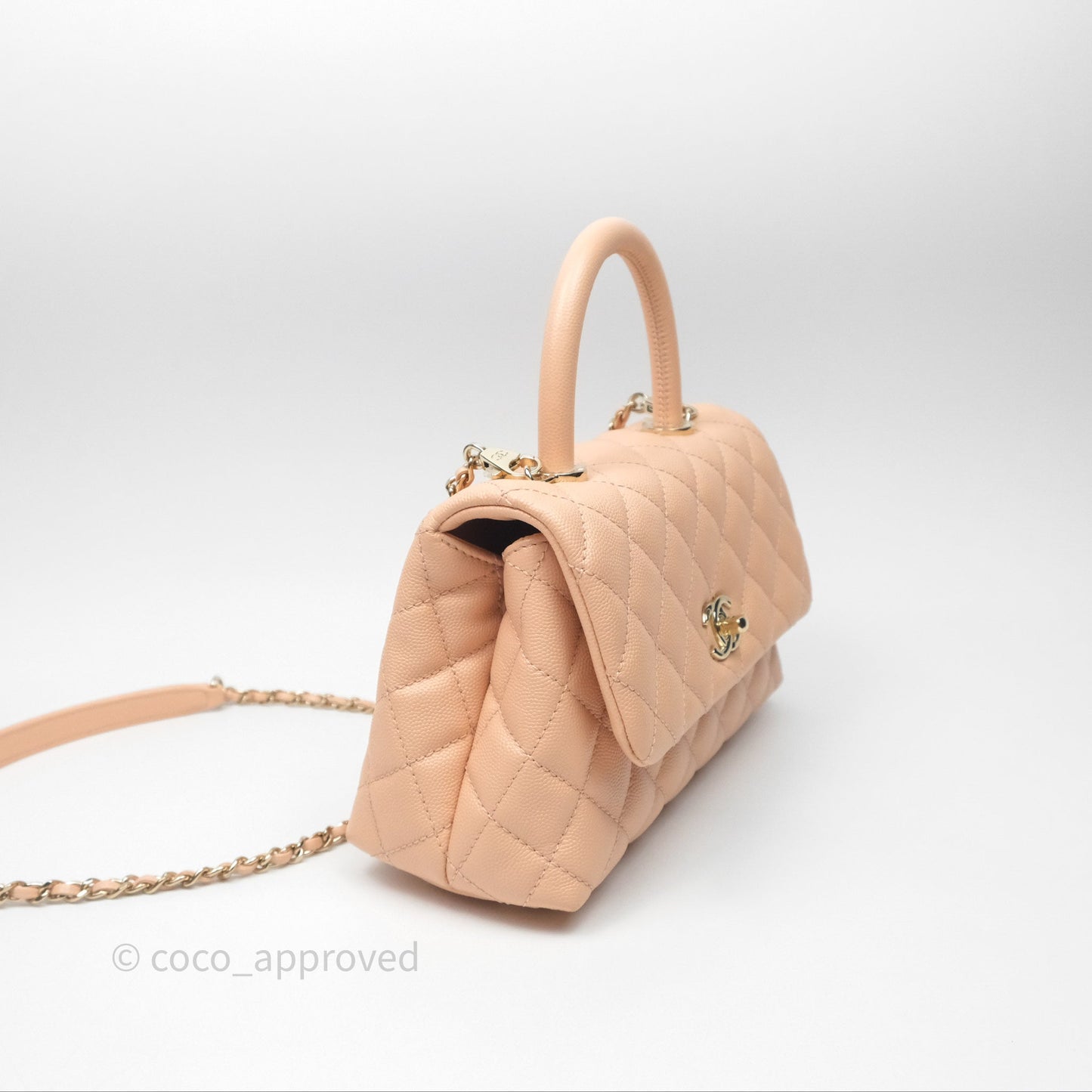 Chanel Small Coco Handle Quilted Pink Beige Caviar Gold Hardware