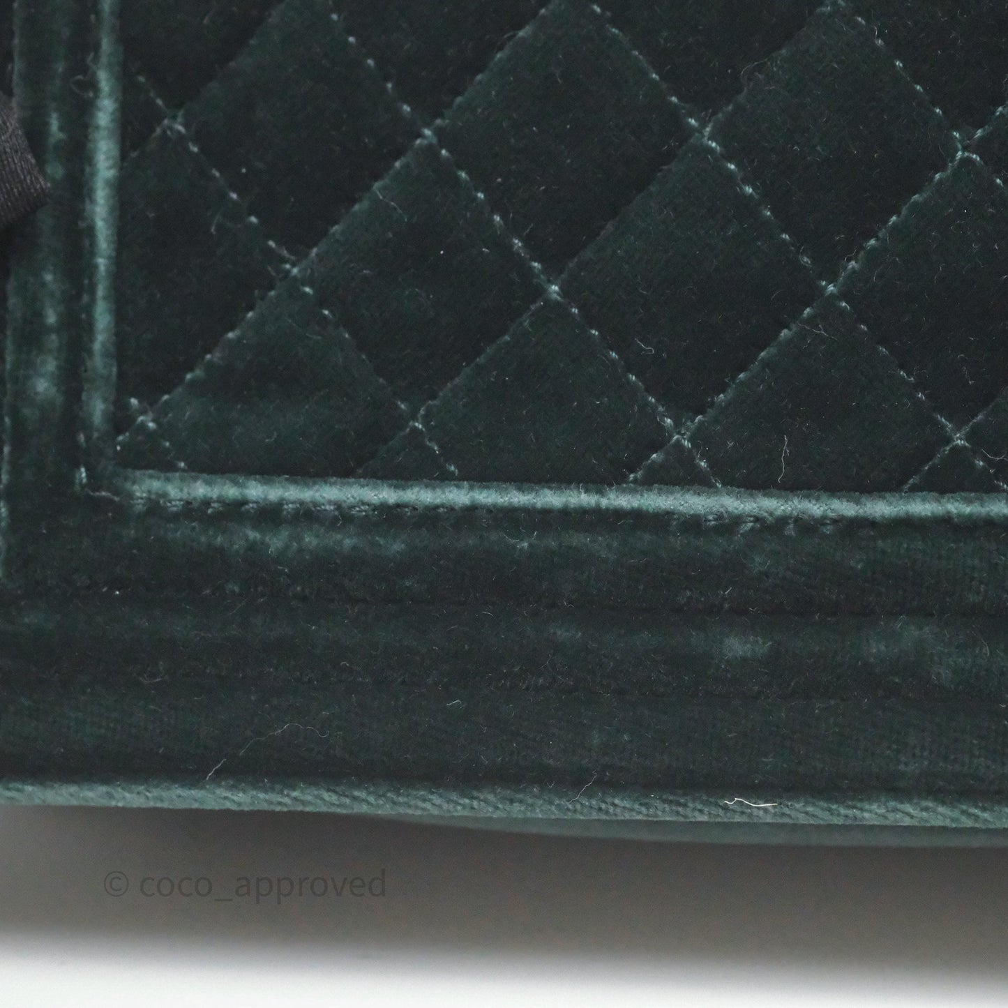 Chanel Small Boy Quilted Dark Green Velvet Ruthenium Hardware