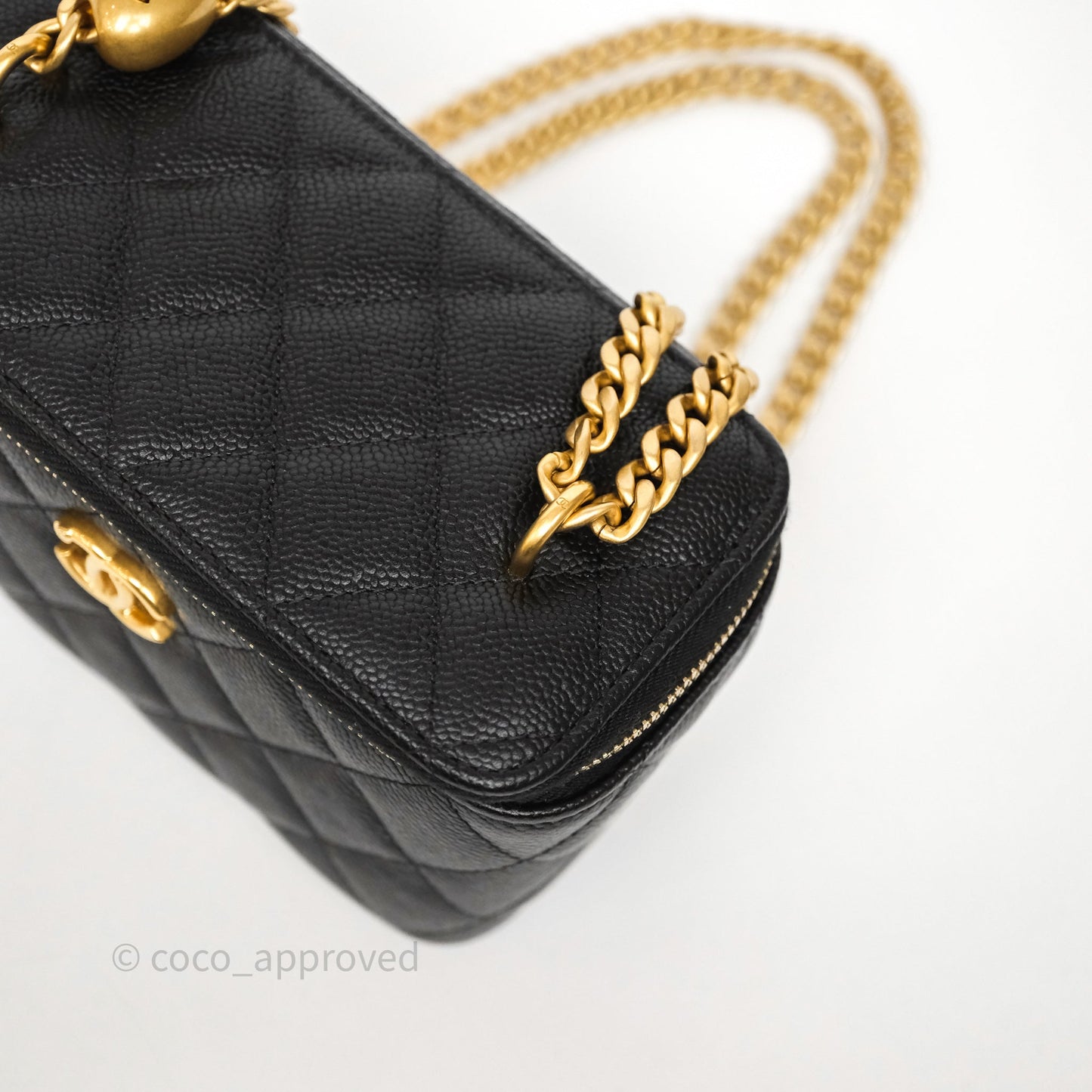 Chanel Vanity with Heart Adjustable Chain Black Caviar Aged Gold Hardware