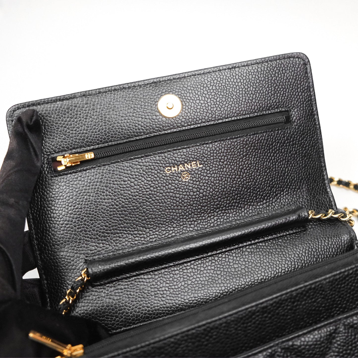 Chanel Quilted Classic Wallet On Chain WOC Black Caviar Gold Hardware