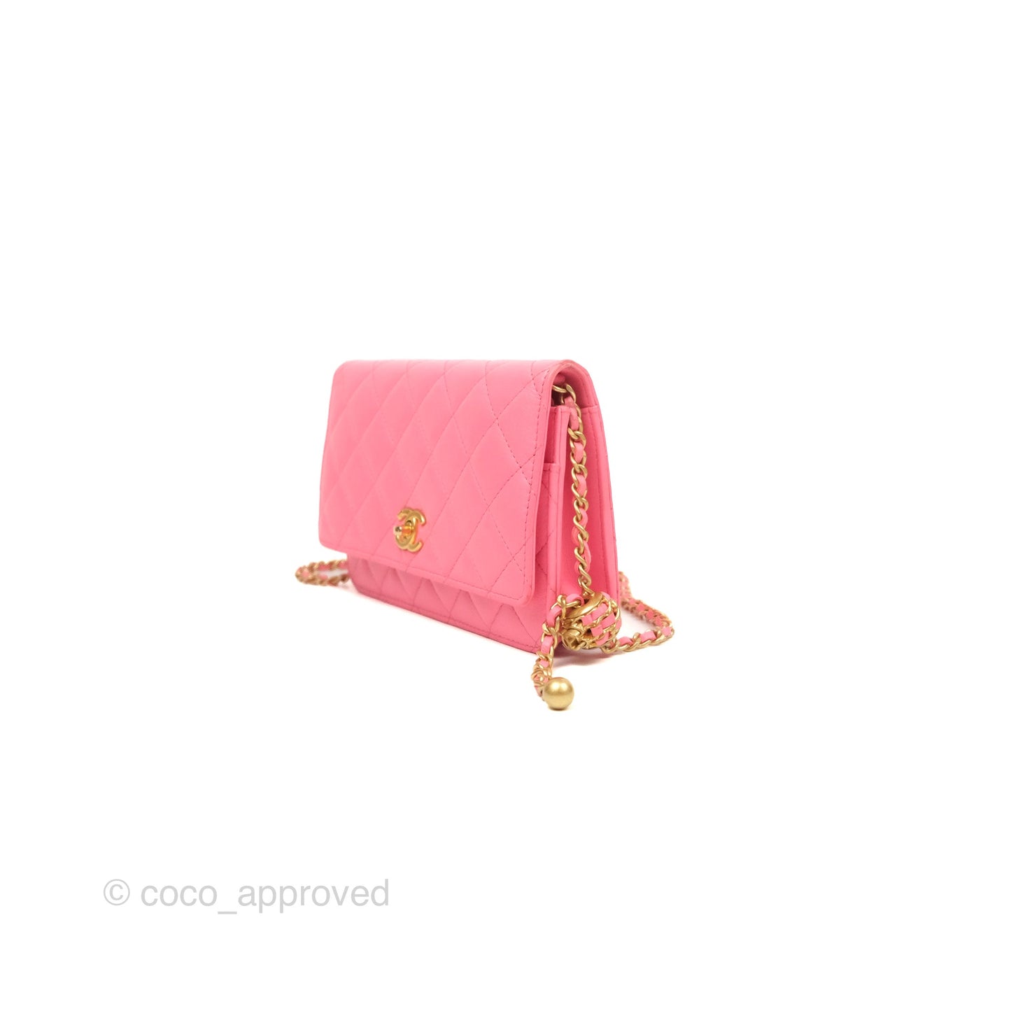 Chanel Quilted Pearl Crush Wallet on Chain WOC Pink Lambskin Aged Gold Hardware