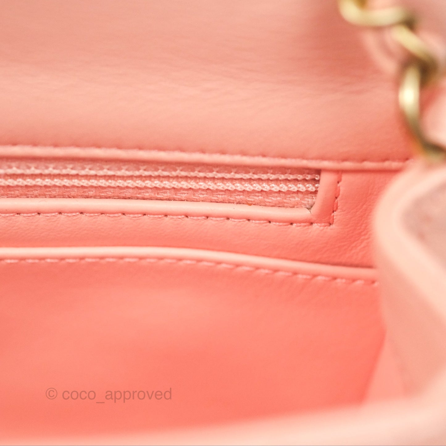 Chanel Pearl Crush Mini Square Quilted Peach Beige Lambskin Aged Gold Hardware