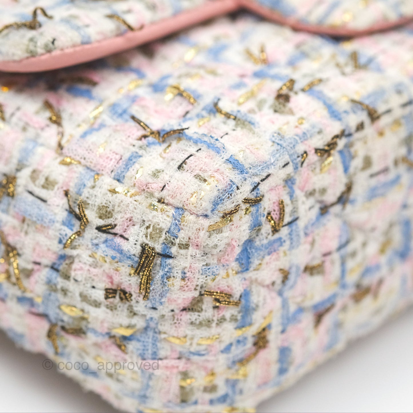 Chanel Mini Rectangular Flap Pink/ Blue/ Gold Tweed Gold Hardware