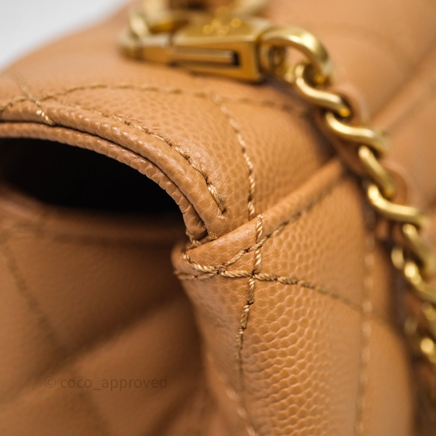 Chanel Small Coco Handle with Chain Handle Beige Caviar Aged Gold Hardware 23P