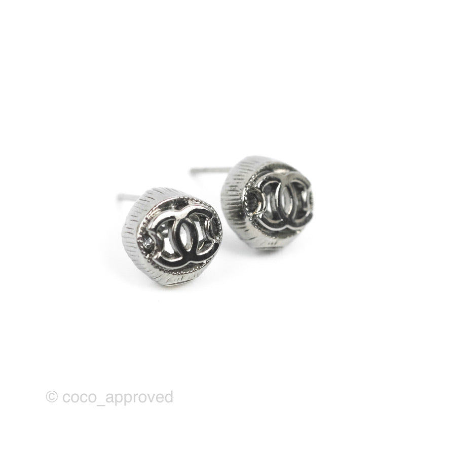 Chanel CC Oval Earrings Gun Metal 17S