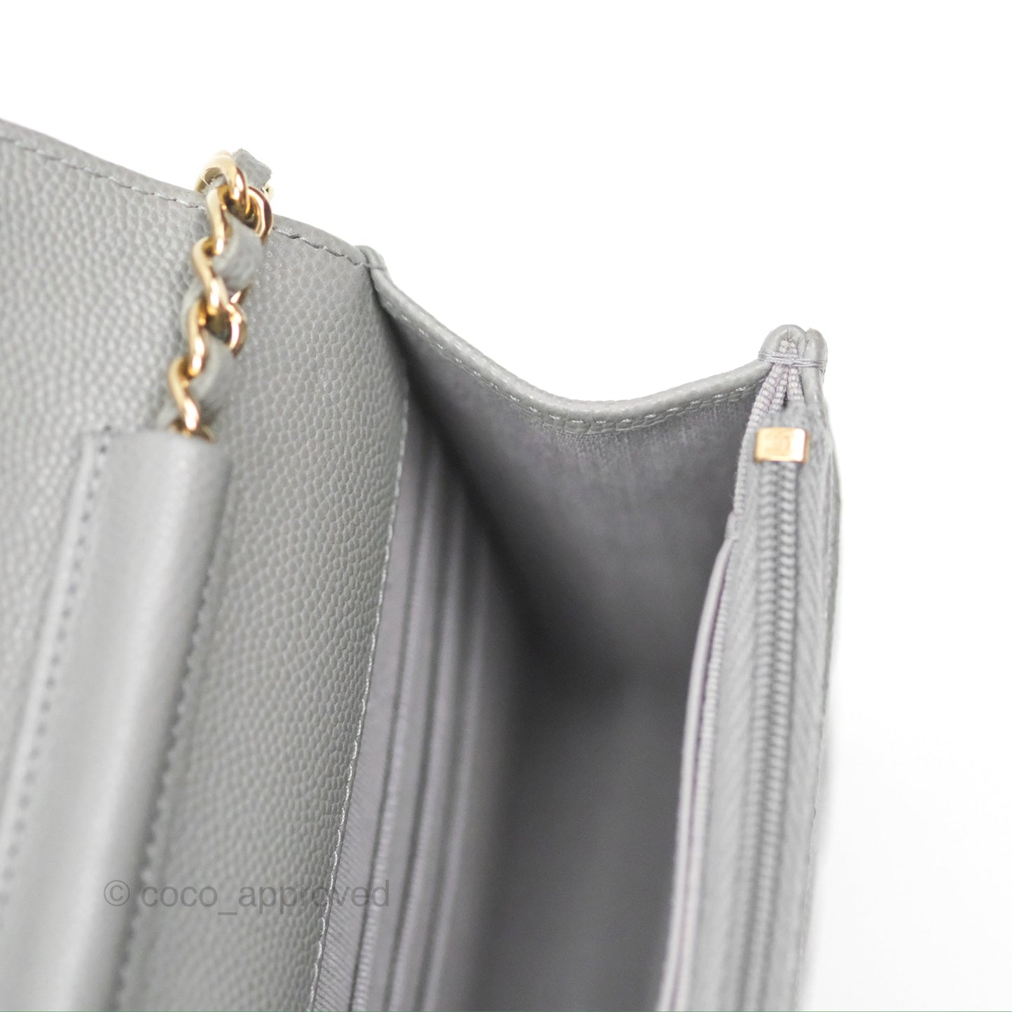Chanel Classic Wallet on Chain WOC Quilted Grey Caviar Gold Hardware