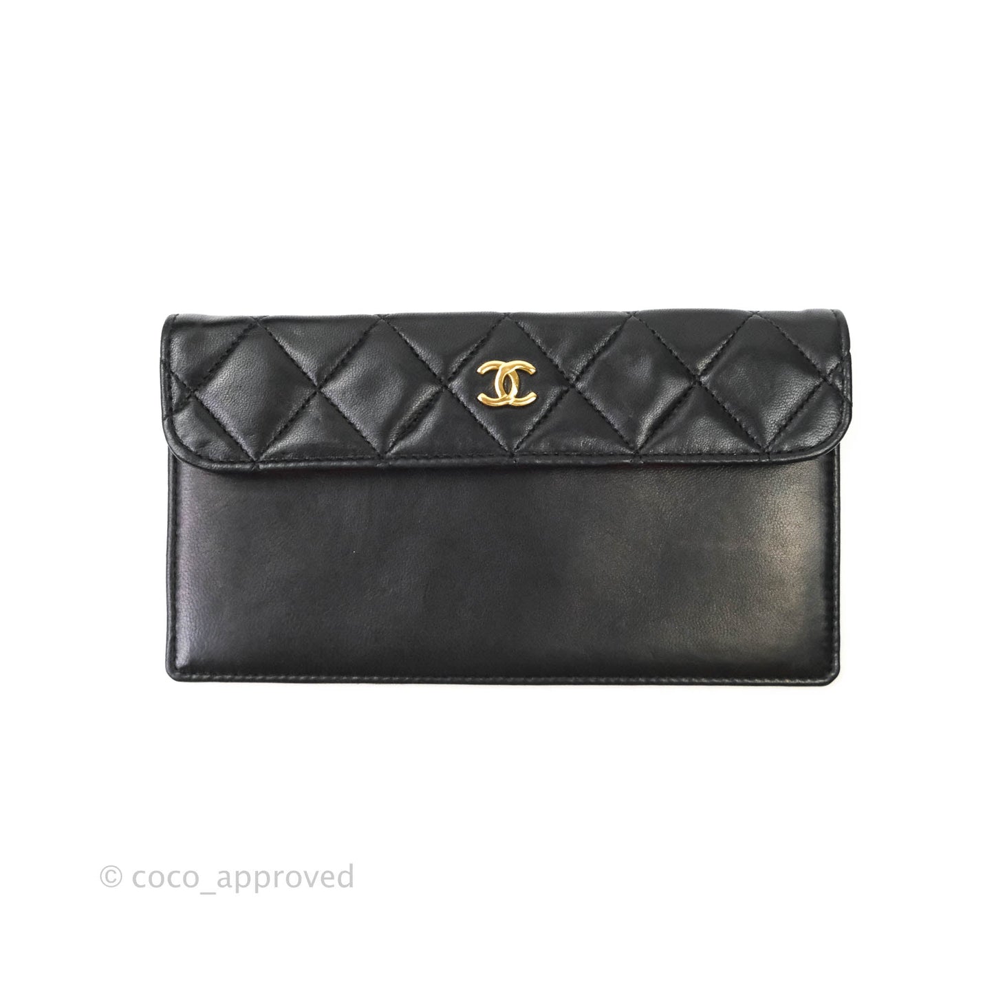 Chanel Vintage Flap Bag with Purse Pouch Black Lambskin 24K Gold Hardware