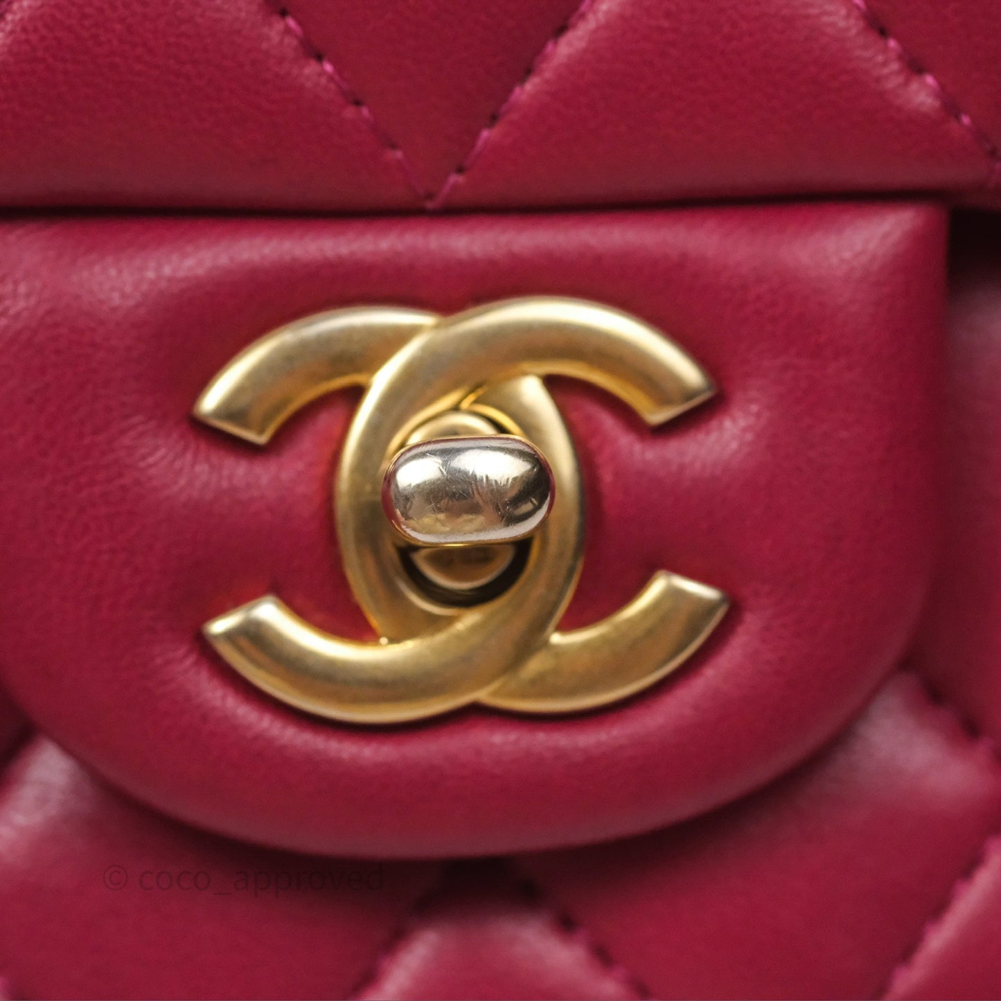 Chanel Top Handle Mini Rectangular Flap Red Lambskin Aged Gold Hardware