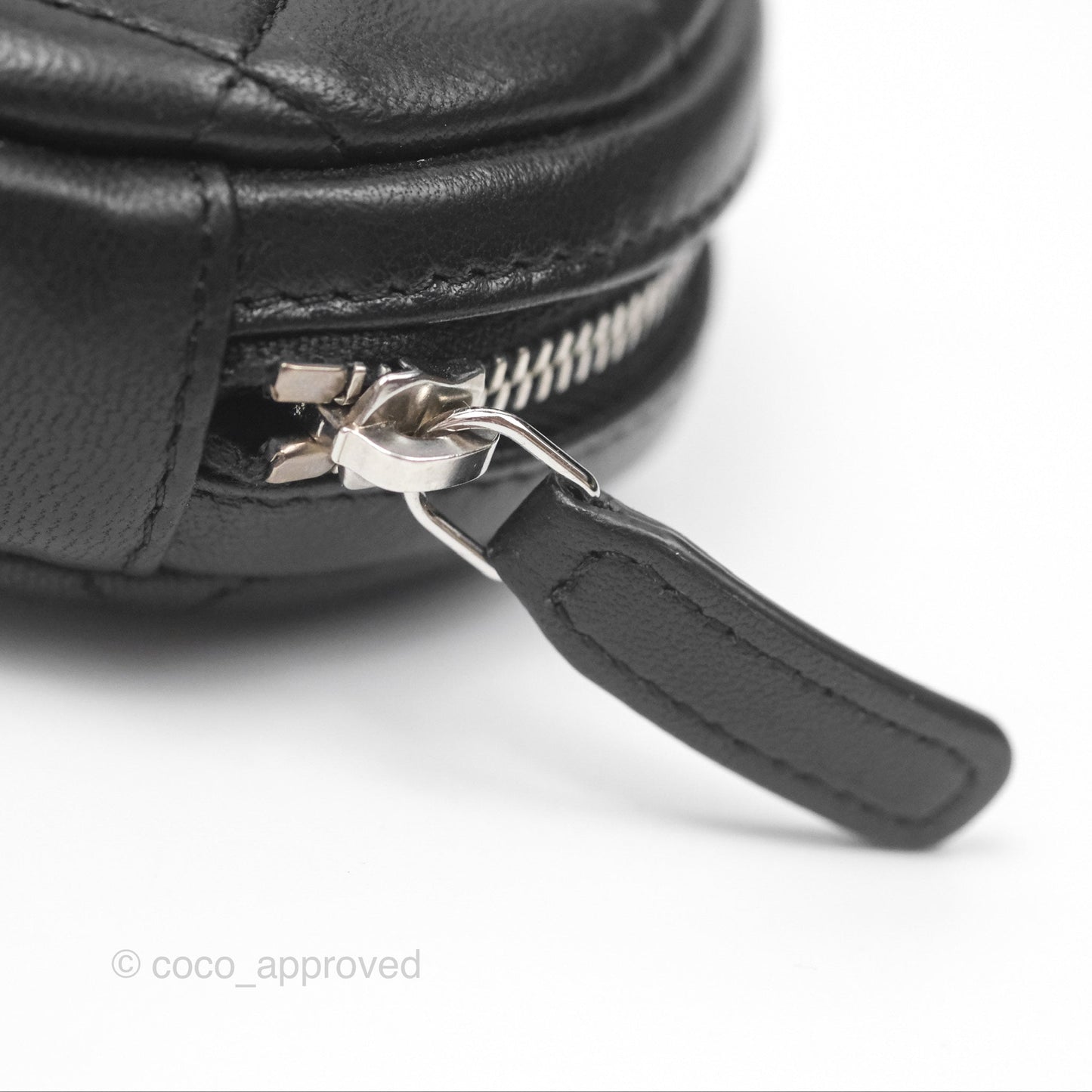 Chanel Quilted CC Round Coin Purse Black Lambskin Silver Hardware