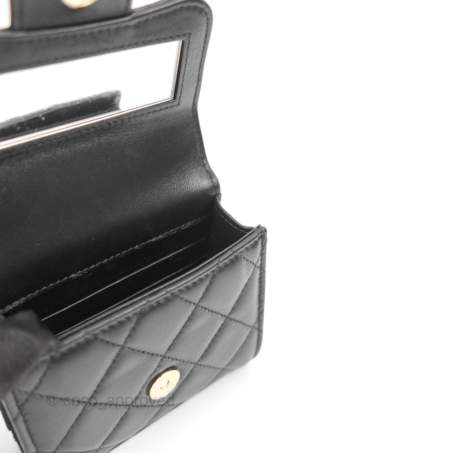 Chanel Mini Handle Clutch With Chain Black Lambskin Gold Hardware