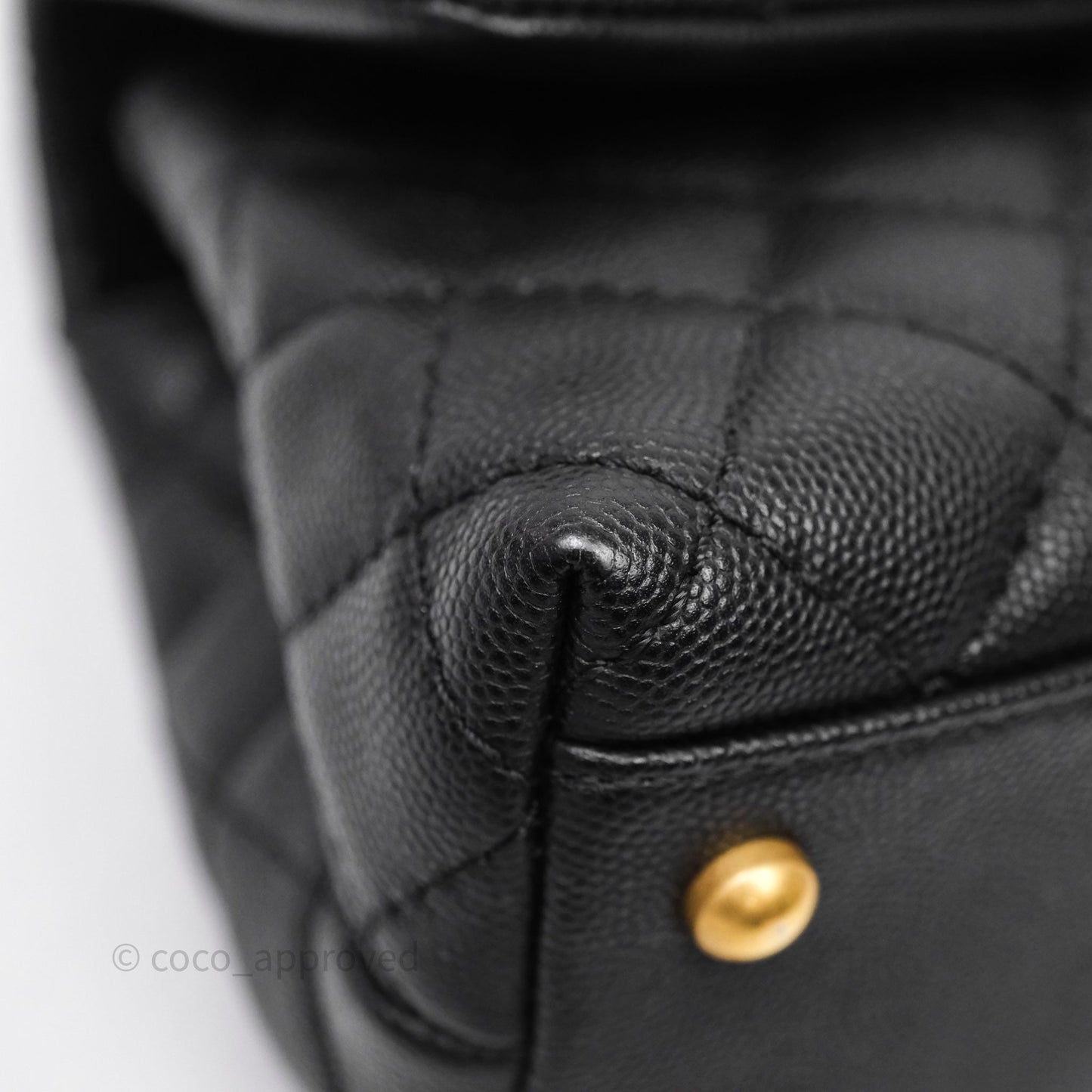 Chanel Small Quilted Coco Handle Black Caviar Aged Gold Hardware