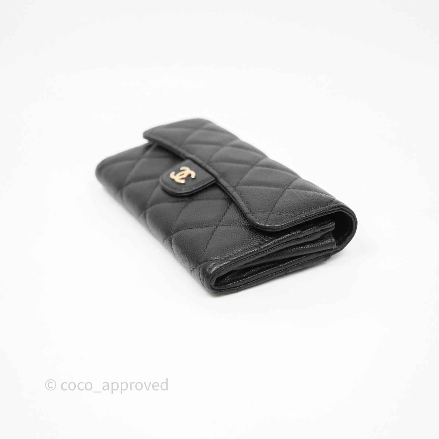 Chanel Classic Quilted Flap Long Wallet Black Caviar Gold Hardware