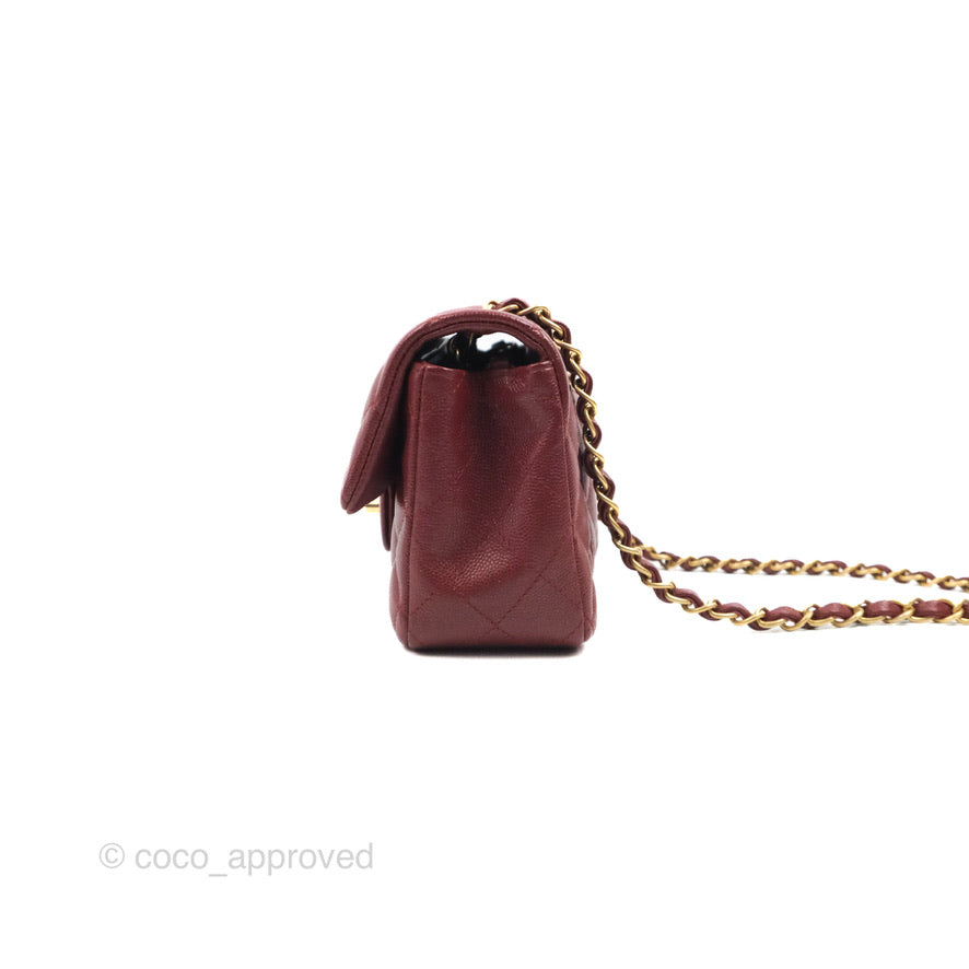 Chanel Classic Quilted Mini Rectangular Flap Iridescent Burgundy Caviar Aged Gold Hardware