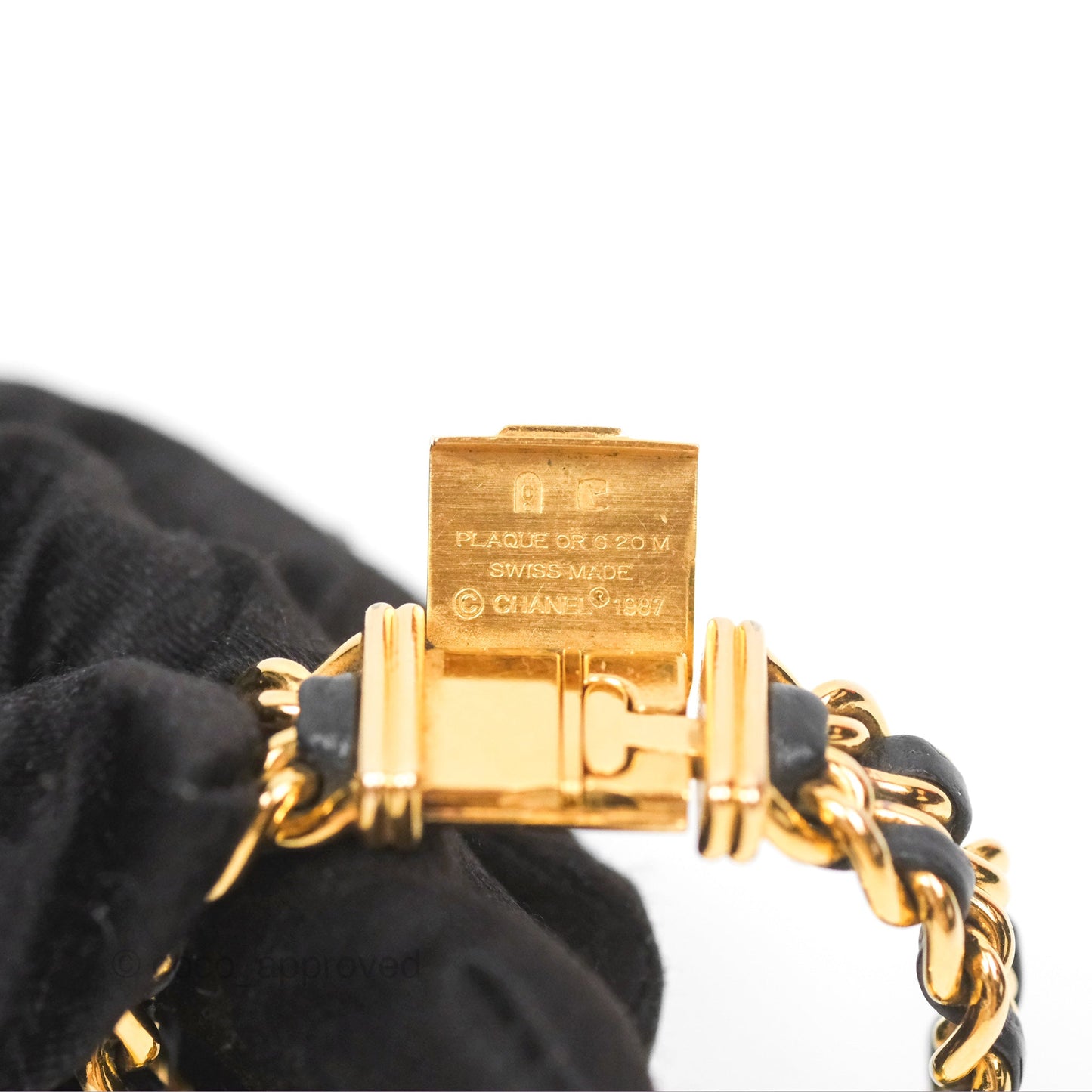 Chanel Vintage Première Watch Black Leather Gold Plated S Size