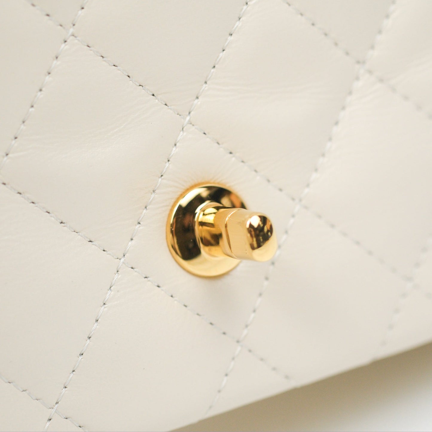 Chanel Top Handle White Lambskin Gold Hardware