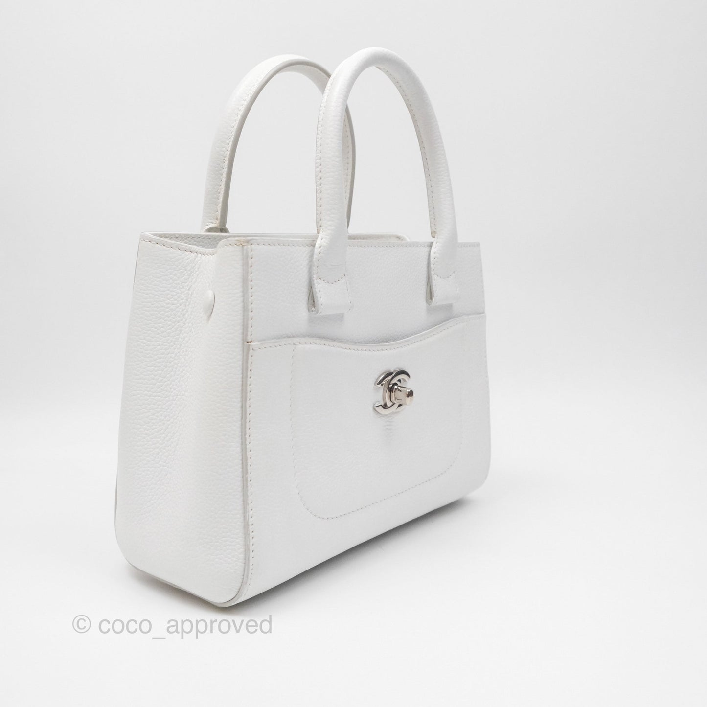 Chanel Mini Neo Executive Shopper Tote White Grained Calfskin Silver Hardware