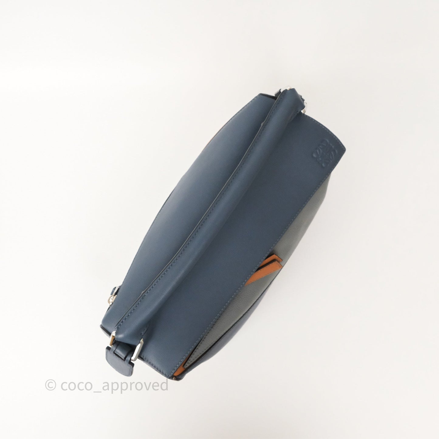 Loewe Medium Puzzle Bag Stone Blue Indigo Tan Calfskin Silver Hardware