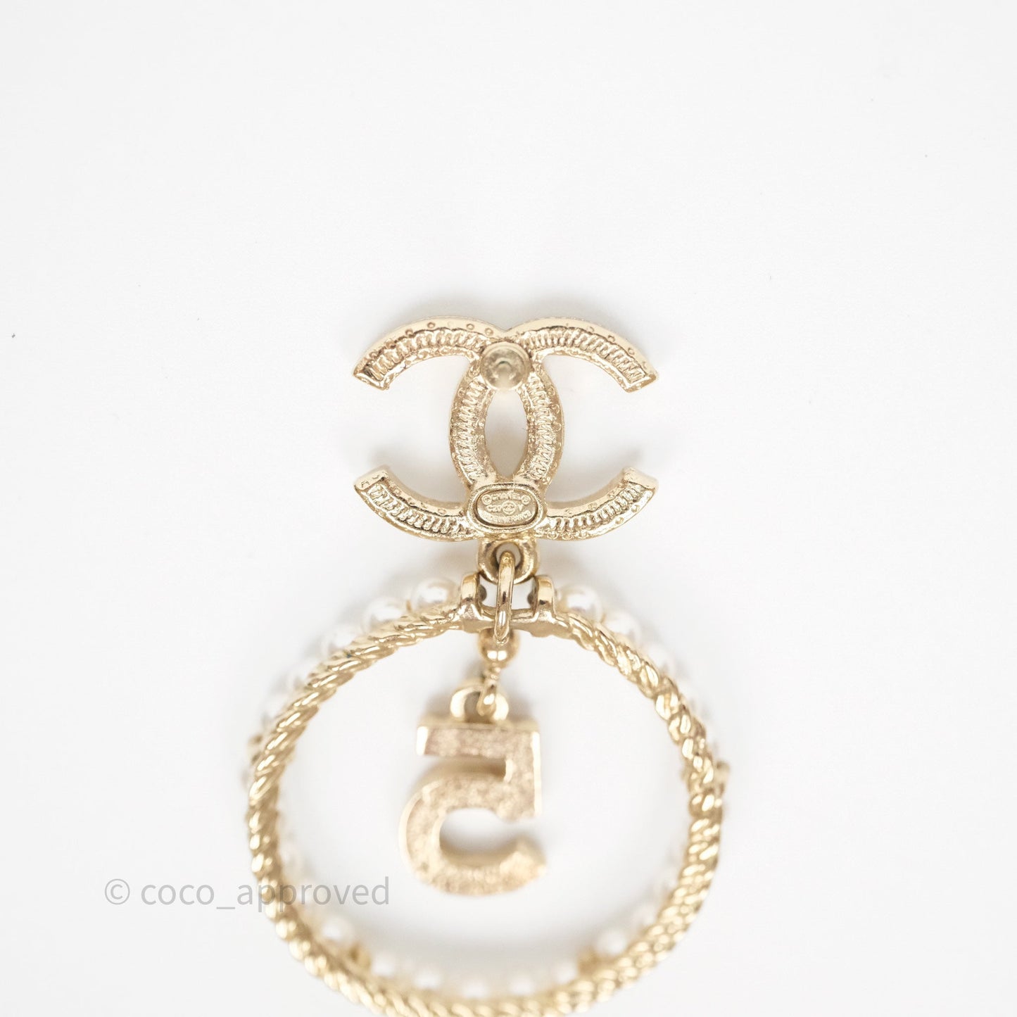 Chanel Crystals CC Drop Pearl Round No5 Perfume Bottle Earrings 20V