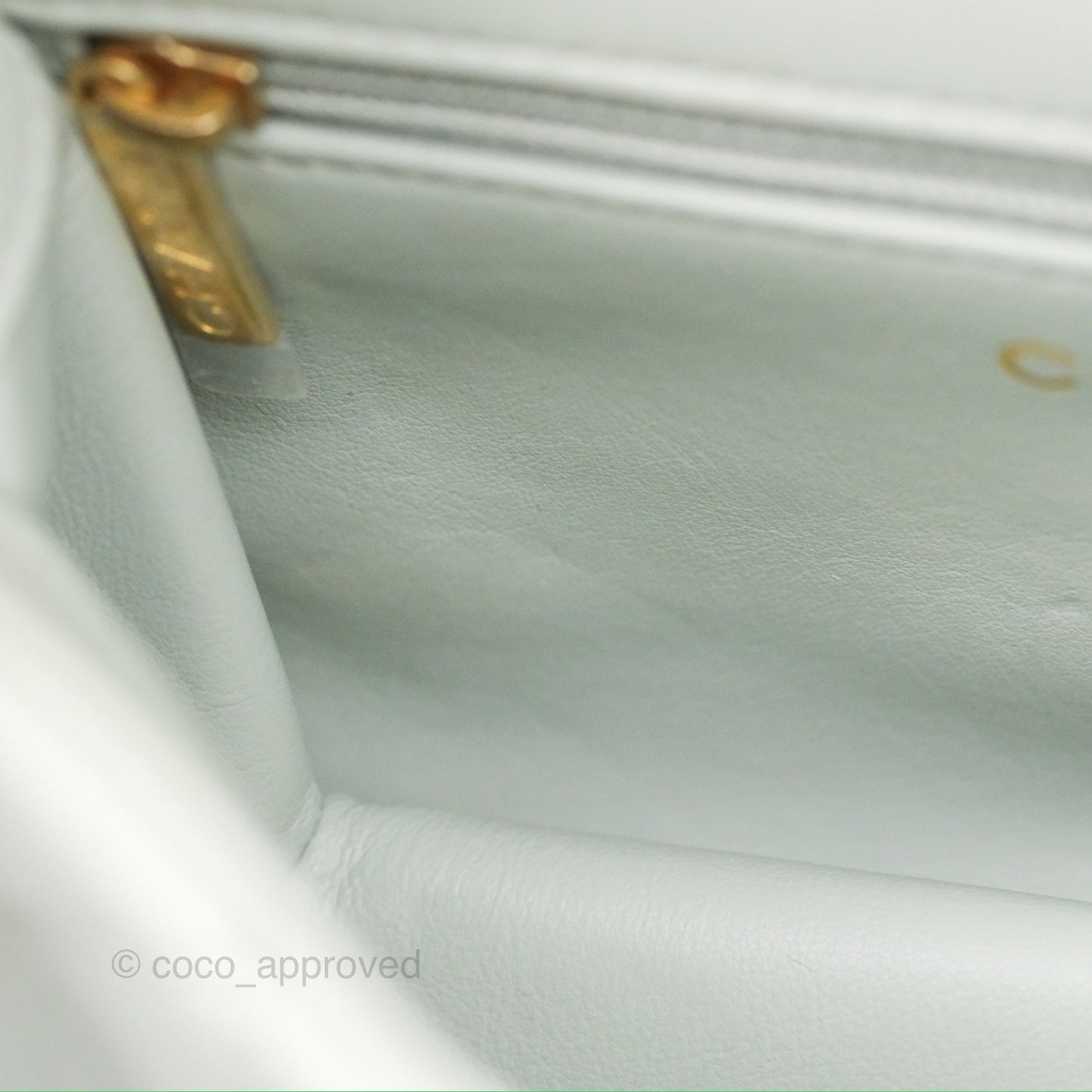 Chanel Chain Handle Flap Light Grey Calfskin Aged Gold Hardware